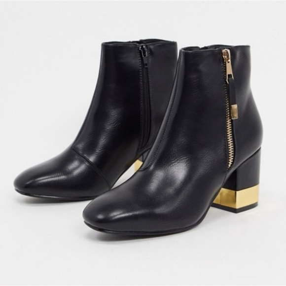 Vegan Leather Black Ankle Boots with Gold Details - Picture 2 of 7